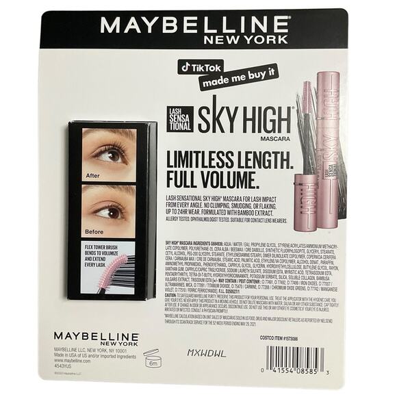 Maybelline New York Sky High Mascara 0.24 fl oz (3 Pack) Blackest Black NEW - Picture 3 of 3